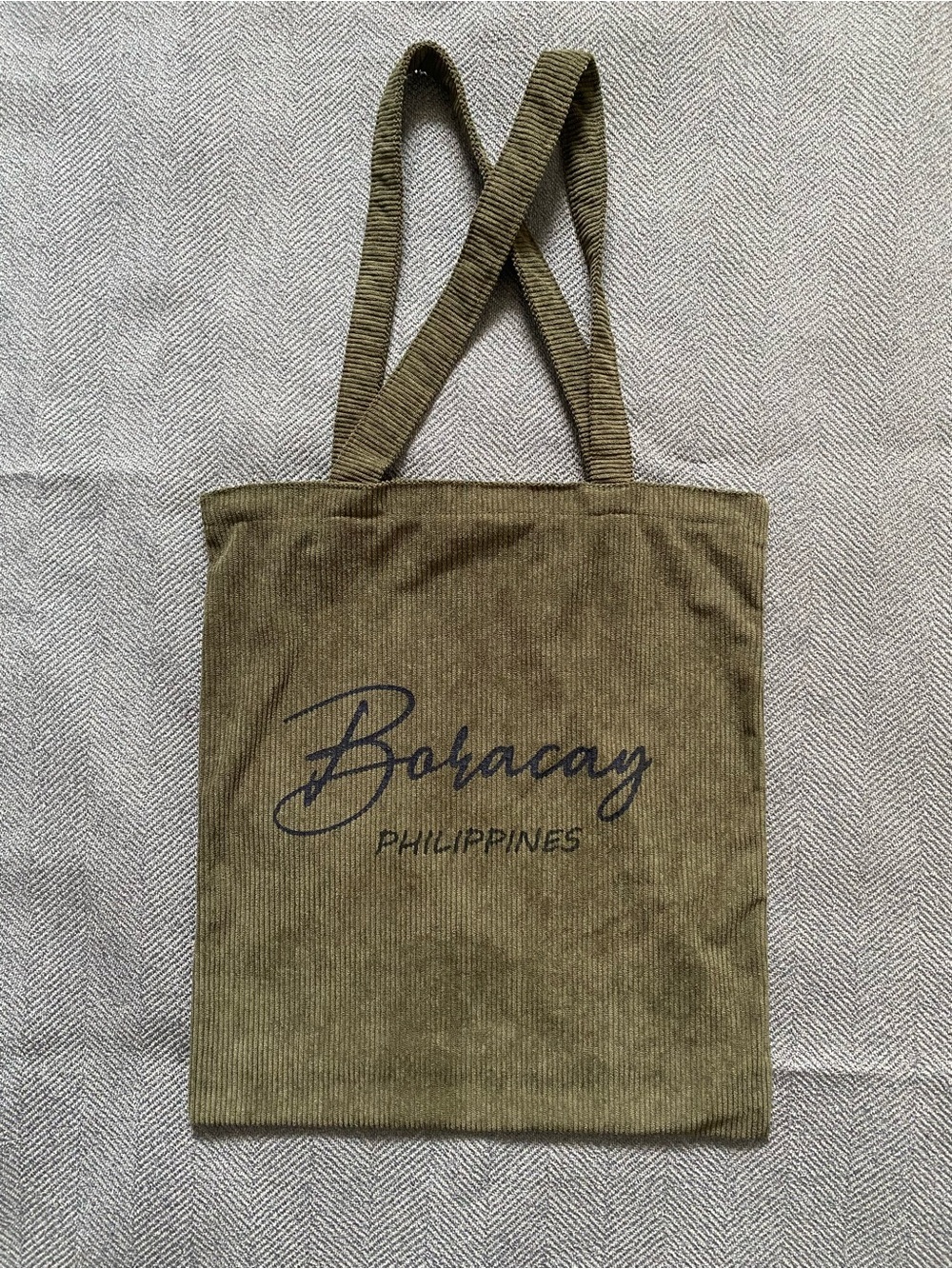 Boracay Philippines Olive Green Corduroy Zippered Tote Bag